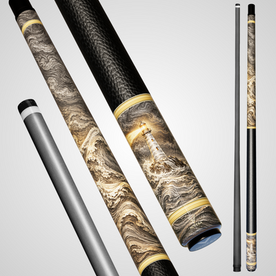 Novera Damascus Steel Lighthouse Pool Cue | Storm Steel Gold Beacon Theme