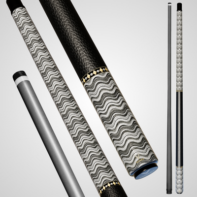Novera Damascus Steel Wave Pool Cue | Monochrome Silver Brass Theme