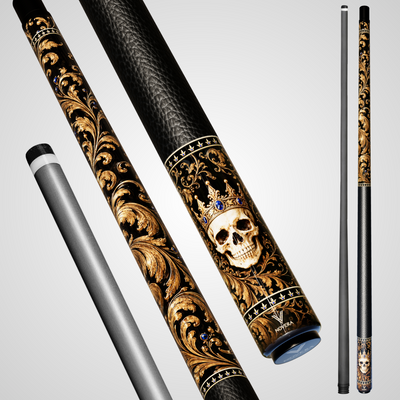 Novera Skull & Crown Pool Cue | Ebony Sapphire Royal Theme