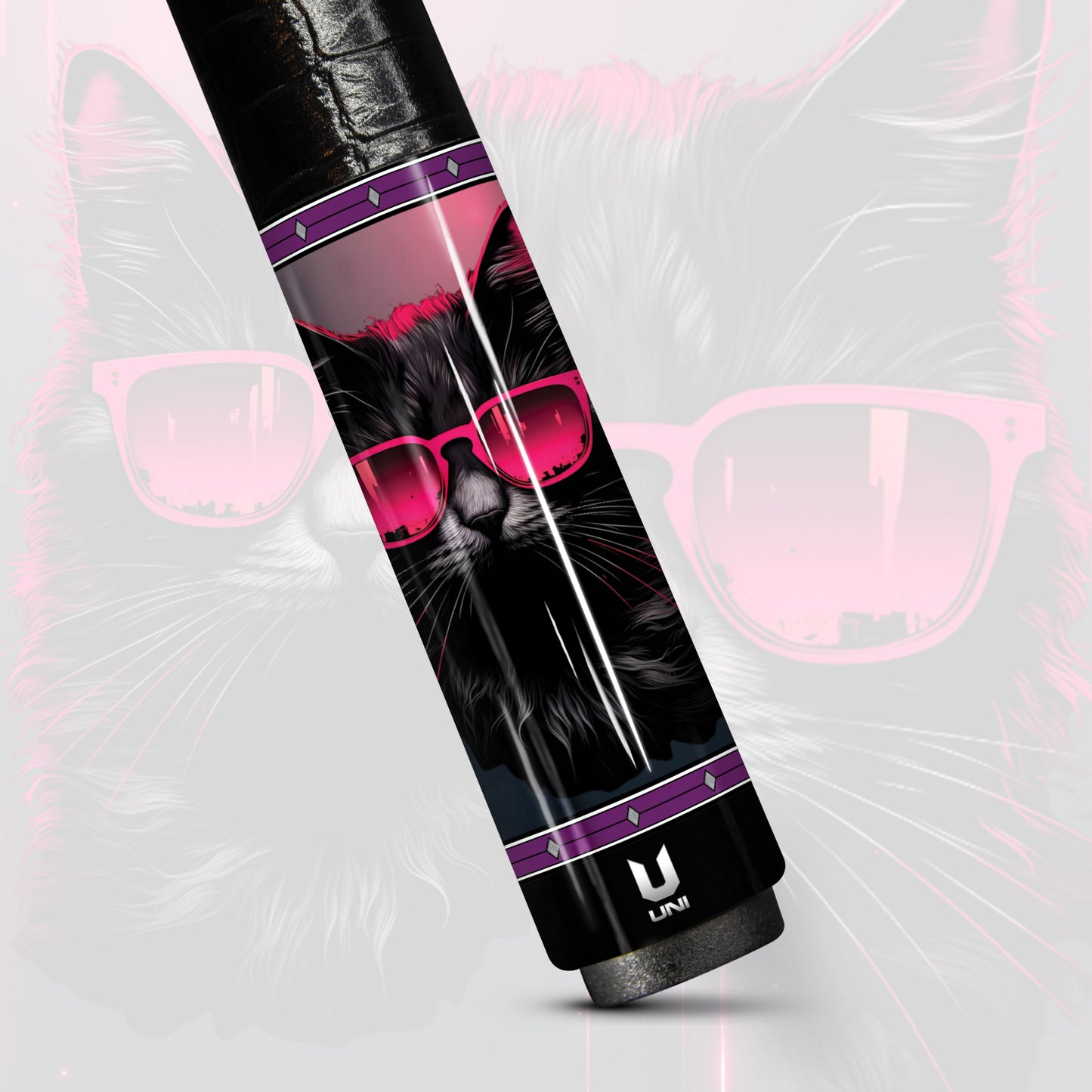Neon Shadow Cat Carbon Fiber Pool Cue - Cyberpunk Pink & Black Future Art Stick