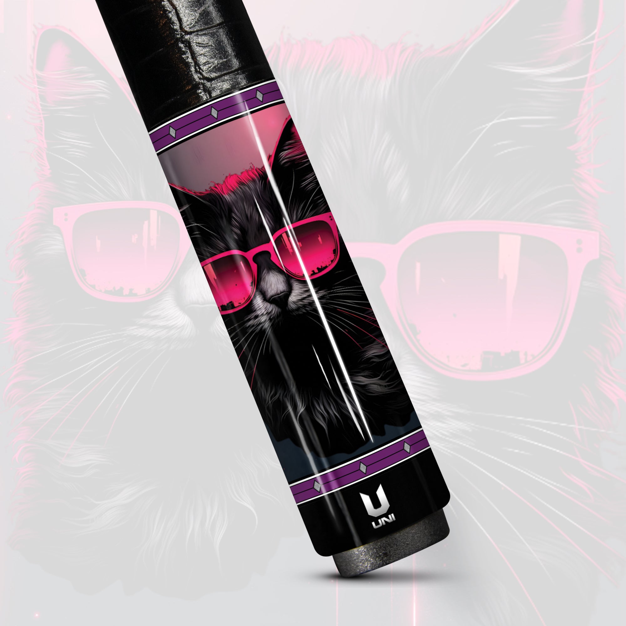 Neon Shadow Cat Carbon Fiber Pool Cue - Cyberpunk Pink & Black Future Art Stick