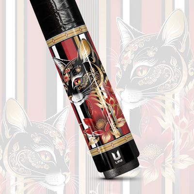 Uni Cat Carbon Fiber Pool Cue | Baroque Floral & Gold Scrollwork