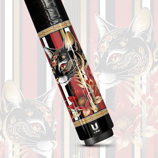 Royal Ornament Cat Carbon Fiber Pool Cue - Baroque Floral & Gold Scrollwork Elite Stick