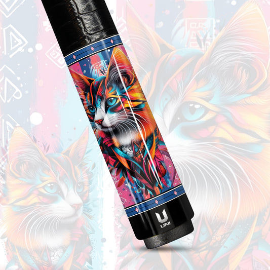 Abstract Urban Cat Carbon Fiber Pool Cue - Graffiti Splatter & Neon Rune Art Elite Stick