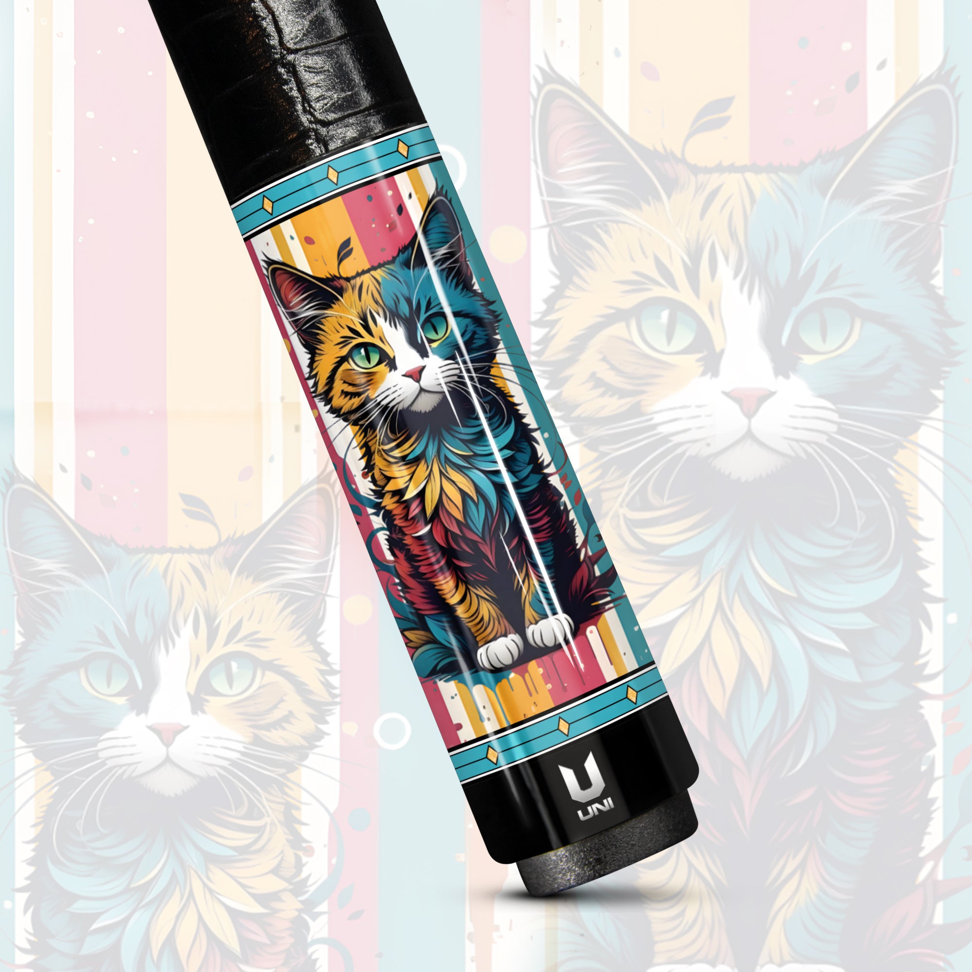 Colorful Drip Art Cat Carbon Fiber Pool Cue - Modern Street Graffiti & Vibrant Splatter Stick