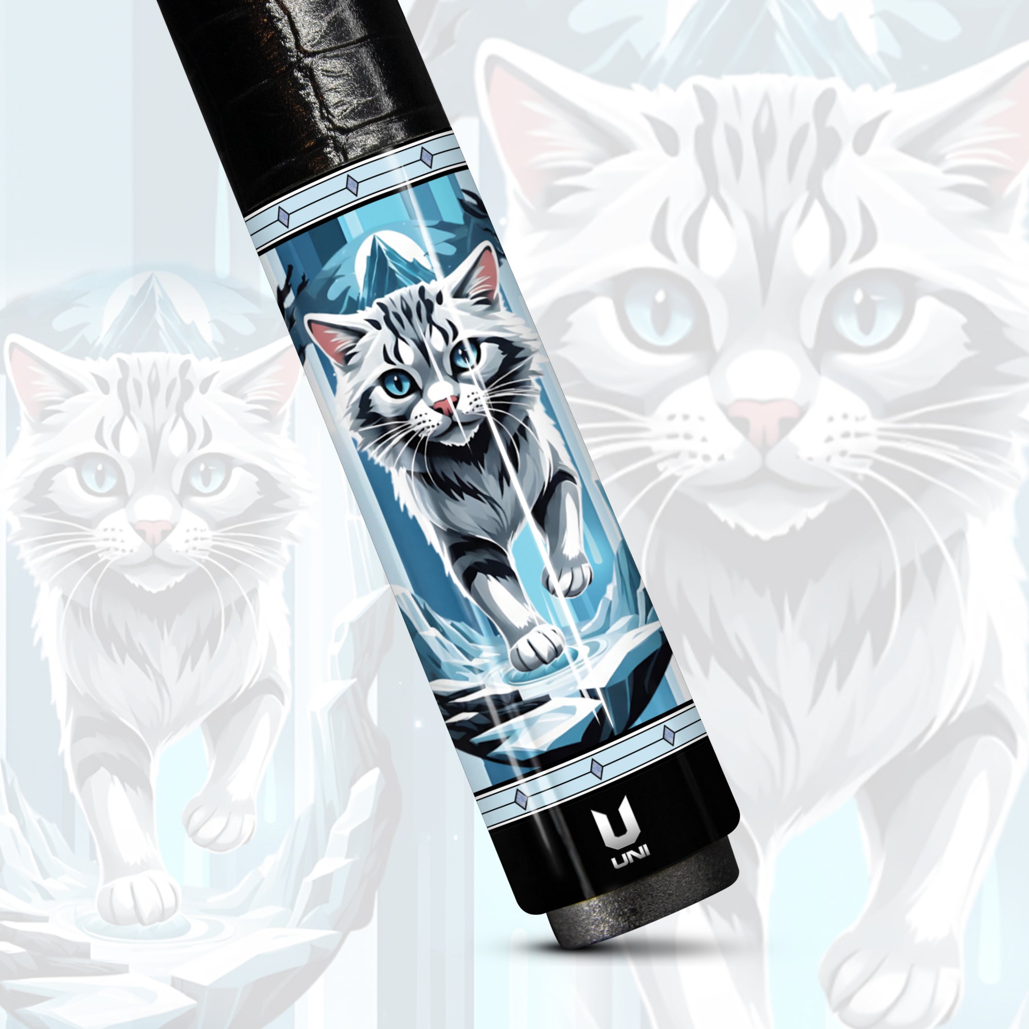 Frozen Predator Snow Cat Carbon Fiber Pool Cue - Ice Blue Ethereal Design Elite Stick
