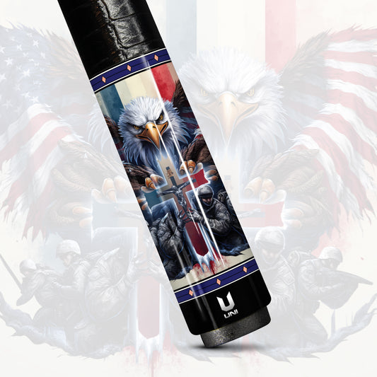 "Soldiers of Faith" Carbon Fiber Pool Cue – USA Hero Edition | Military & Religious Tribute Performance Stick