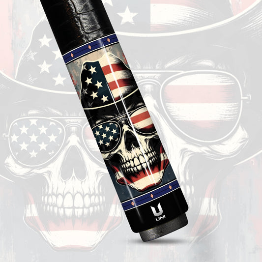 "Patriotic Cowboy" Carbon Fiber Pool Cue – Western Skull Edition | Vintage Americana Performance Stick