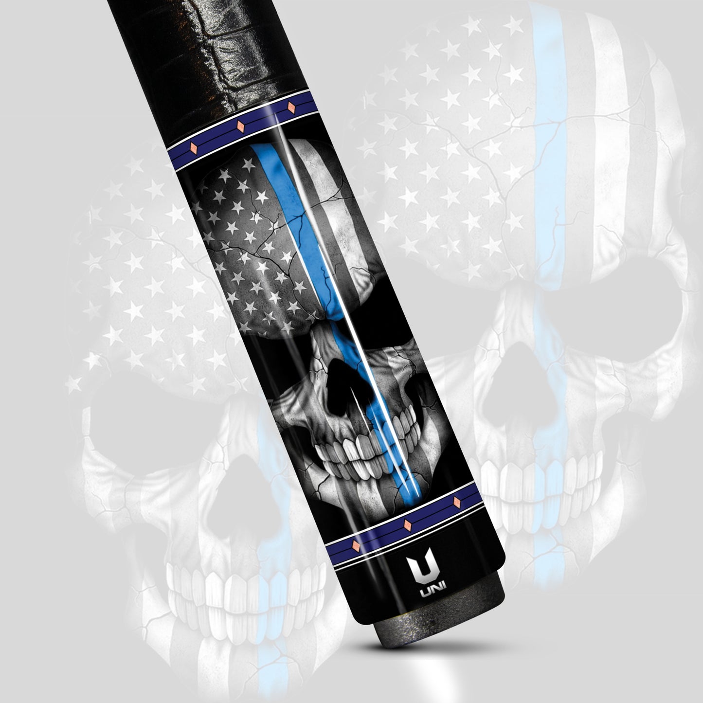 Guardian Blue Line Carbon Fiber Pool Cue - Thin Blue Line Patriot Skull Art Stick