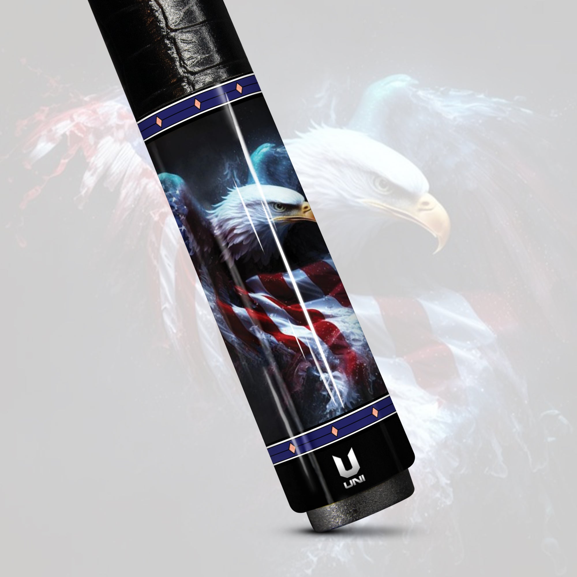 Eternal Liberty Flame Carbon Fiber Pool Cue - Soaring Eagle Patriotic Cinematic Art Stick