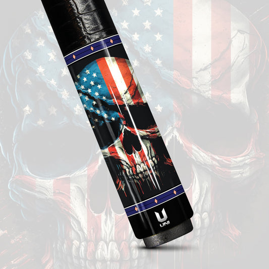 American Rebel Skull Carbon Fiber Pool Cue - Splatter Flag & Patriot Shroud Art Stick