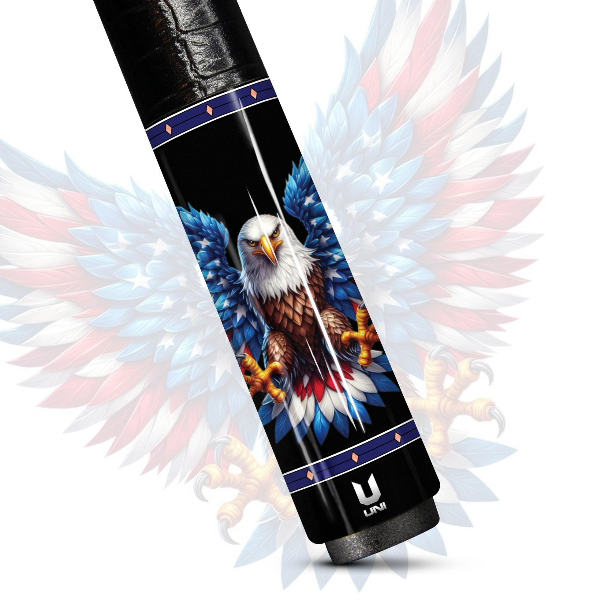 Sovereign Wings Unleashed Carbon Fiber Pool Cue - Vibrant Flag & Soaring Patriot Eagle Stick