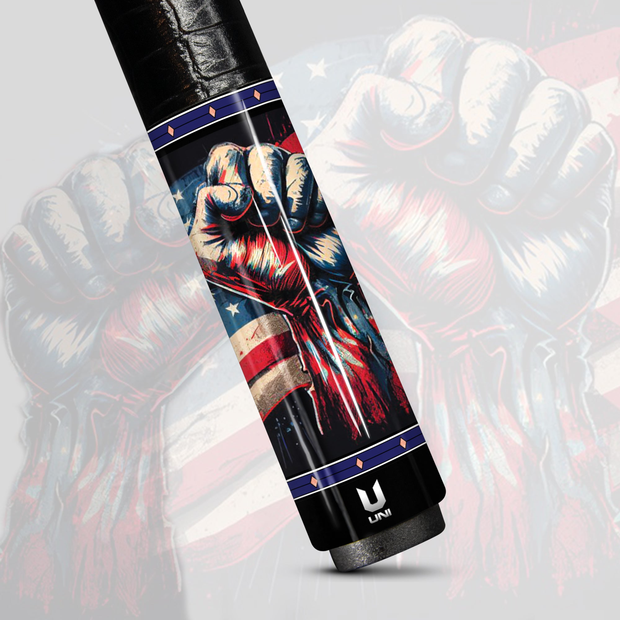 American Grit & Glory Carbon Fiber Pool Cue - Low-Poly Flag & Victory Fist Art Stick