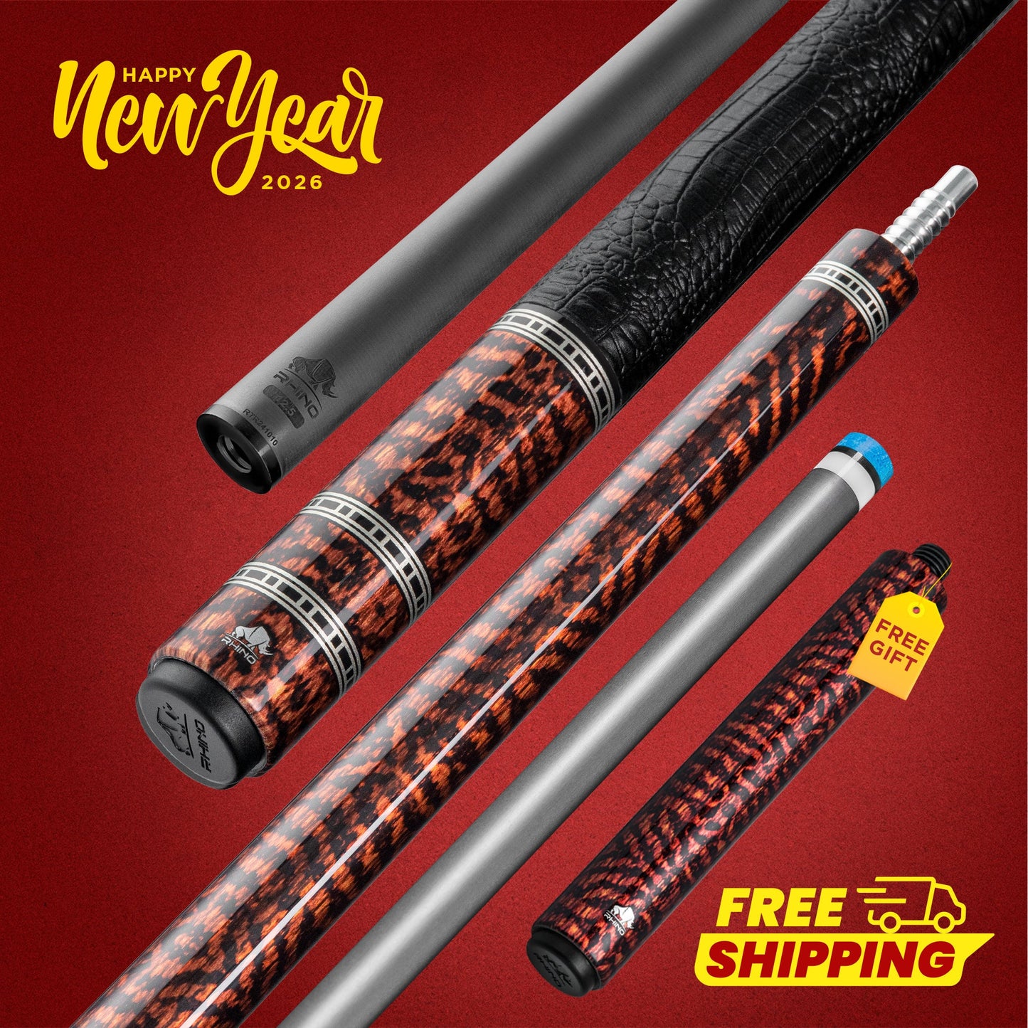 Rhino RETRÔ Pool Cue - Snake - Crocodile Embossed Microfiber Leather Wrap.jpg