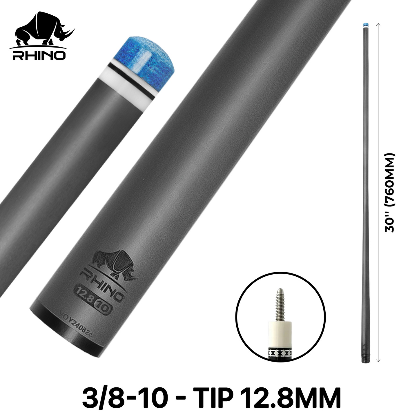 Rhino - 30" / 3/8-10 Carbon Pool Cue Single Shaft