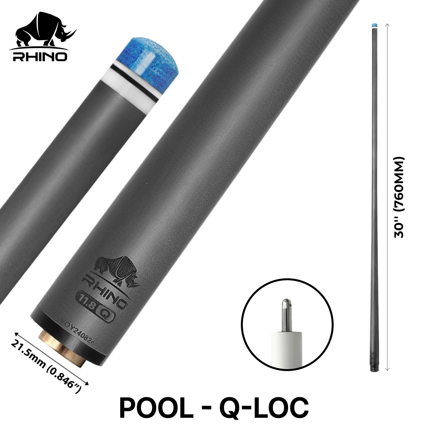 Rhino - 30" / Q-loc Carbon Pool Cue Single Shaft