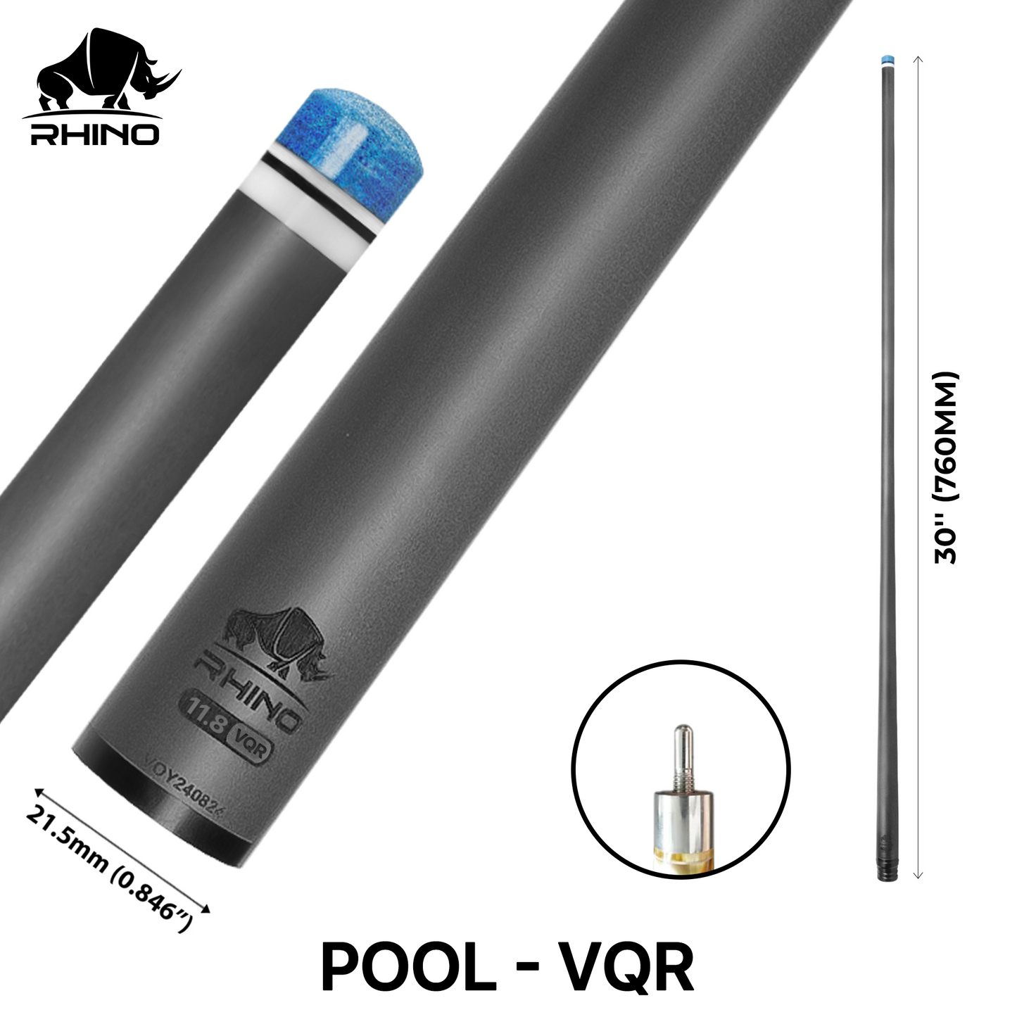 Rhino - 30" / Quick Release (VQR) Carbon Pool Cue Single Shaft