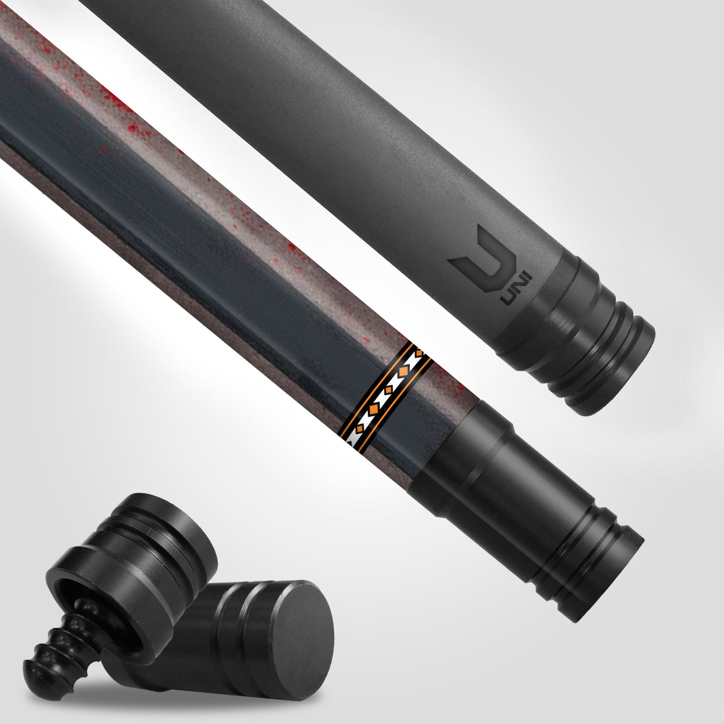 Two-Face Splatter Skull Carbon Fiber Pool Cue - Red & Black Aggression Art Stick