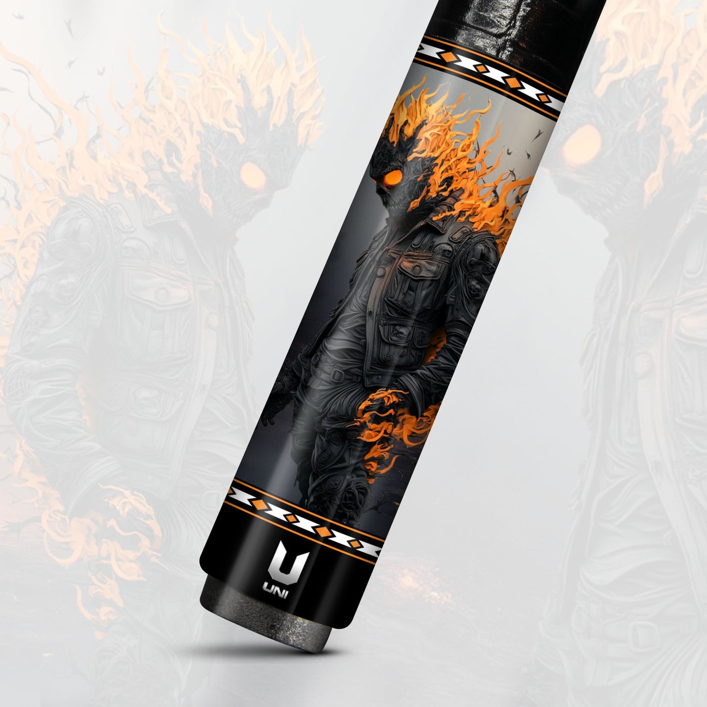 Inferno Fire Ghost Rider Carbon Fiber Pool Cue - Flaming Biker Art Stick