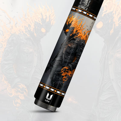 Uni Skull Carbon Fiber Pool Cue | Inferno Ghost Rider Flaming Biker Art