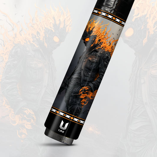 Inferno Fire Ghost Rider Carbon Fiber Pool Cue - Flaming Biker Art Stick
