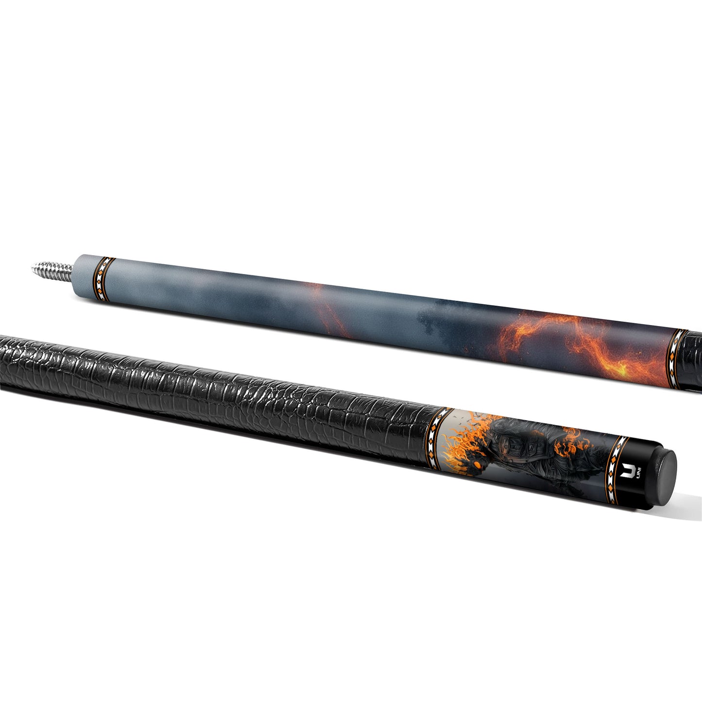 Inferno Fire Ghost Rider Carbon Fiber Pool Cue - Flaming Biker Art Stick