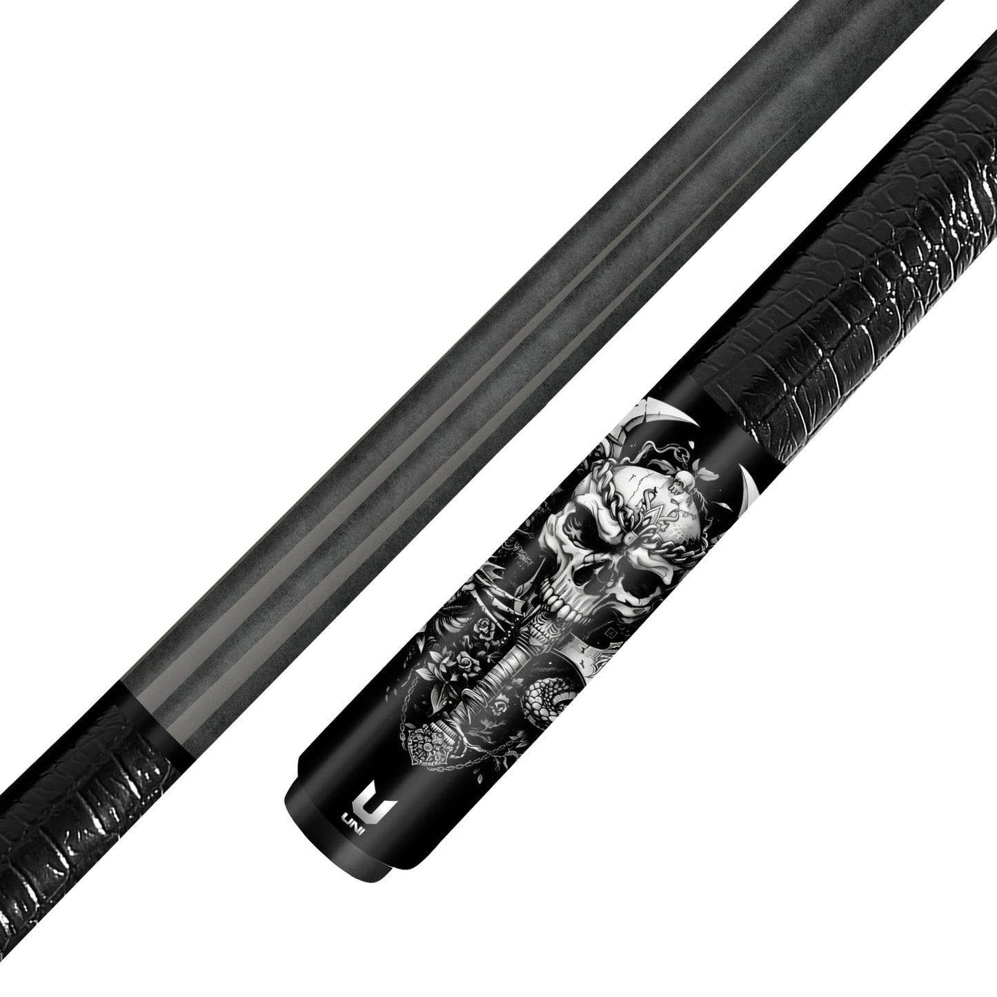 Dark Viking Warrior Skull Carbon Fiber Pool Cue - Dragon Axe Gothic Blackwork Stick
