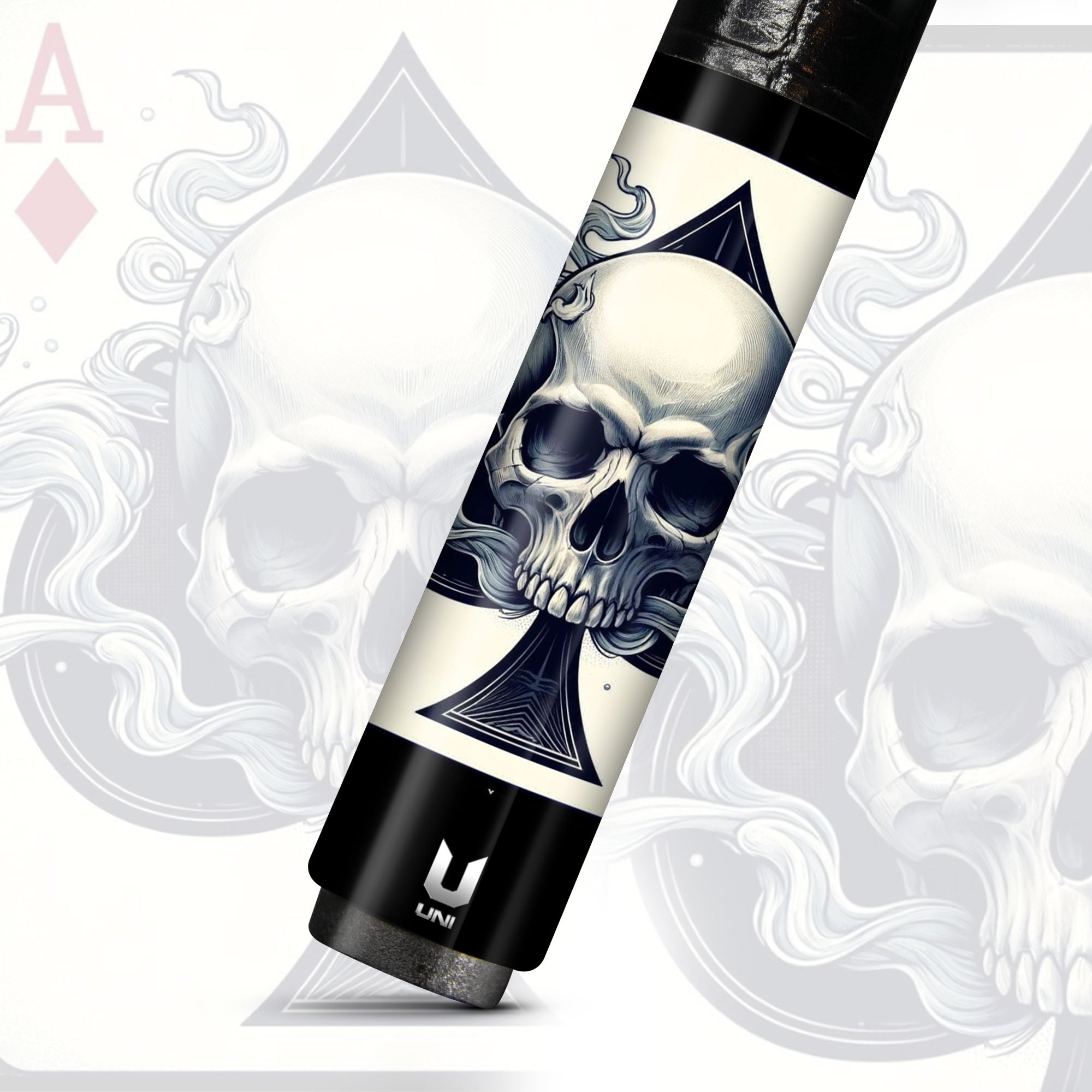 Ace of Spades Smoking Skull Carbon Fiber Pool Cue - Casino Art Dominance Stick