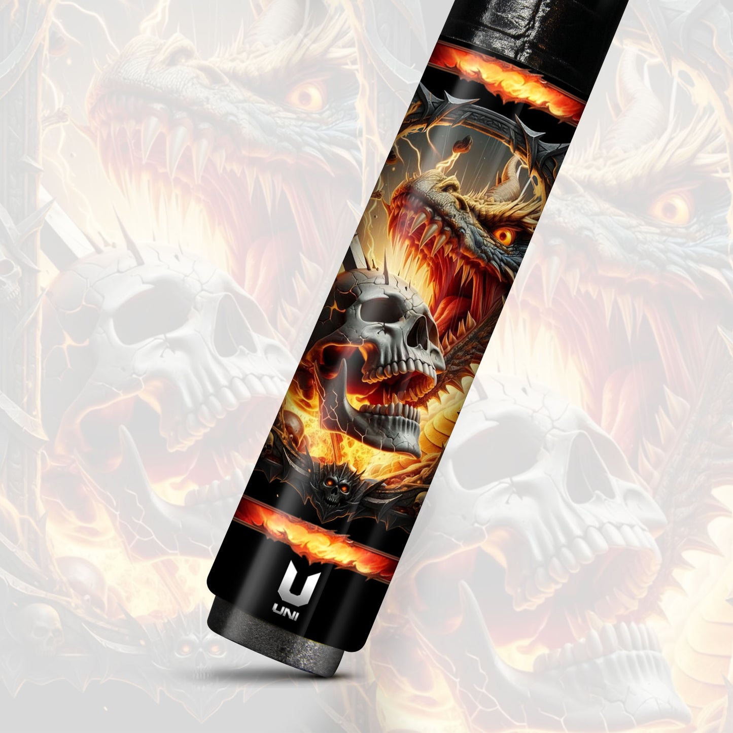 Dragon Fire Skull Carbon Fiber Pool Cue - Epic Fantasy Frame Art Stick