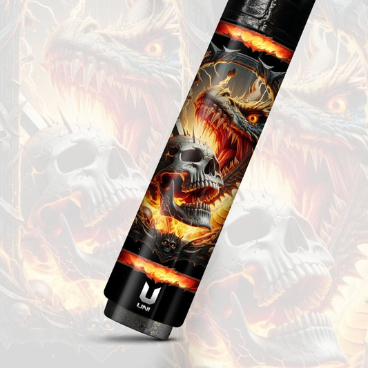 Dragon Fire Skull Carbon Fiber Pool Cue - Epic Fantasy Frame Art Stick