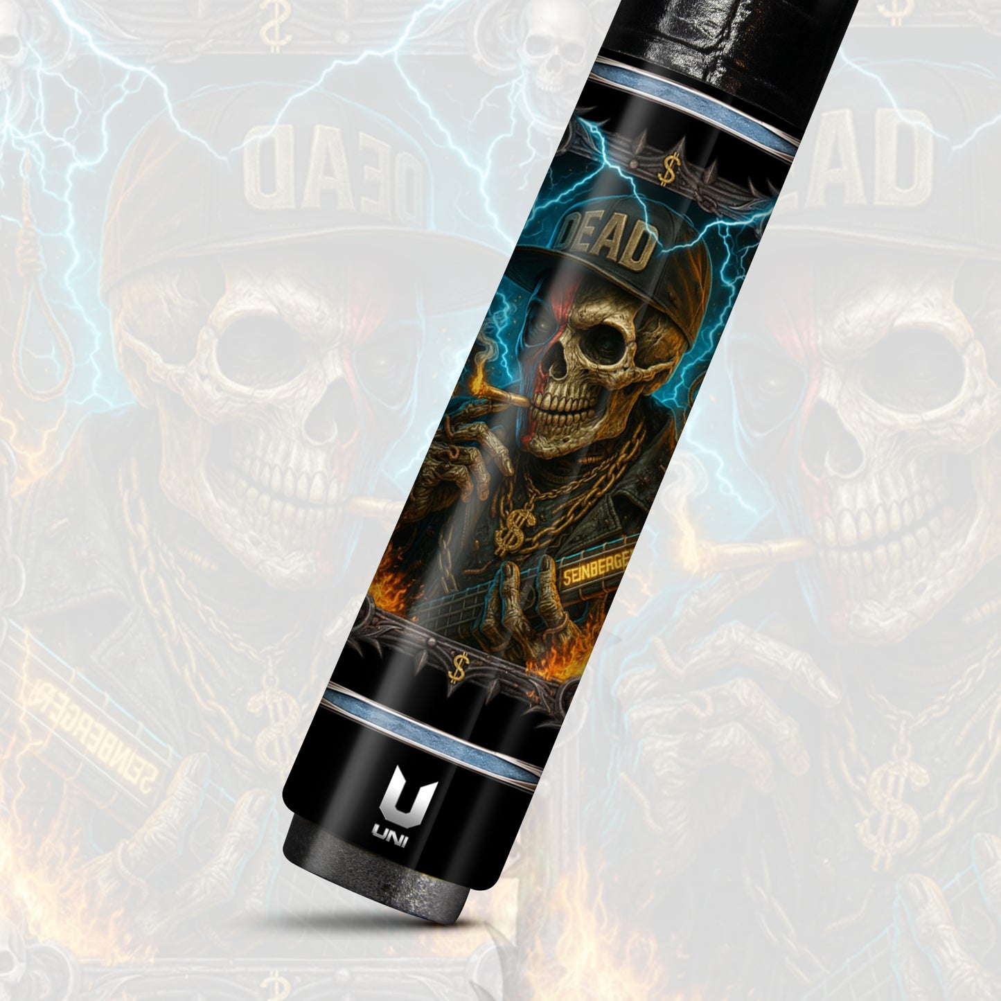 Hip-Hop Bling Skull Carbon Fiber Pool Cue - "DEAD" Snapback Street Art Stick