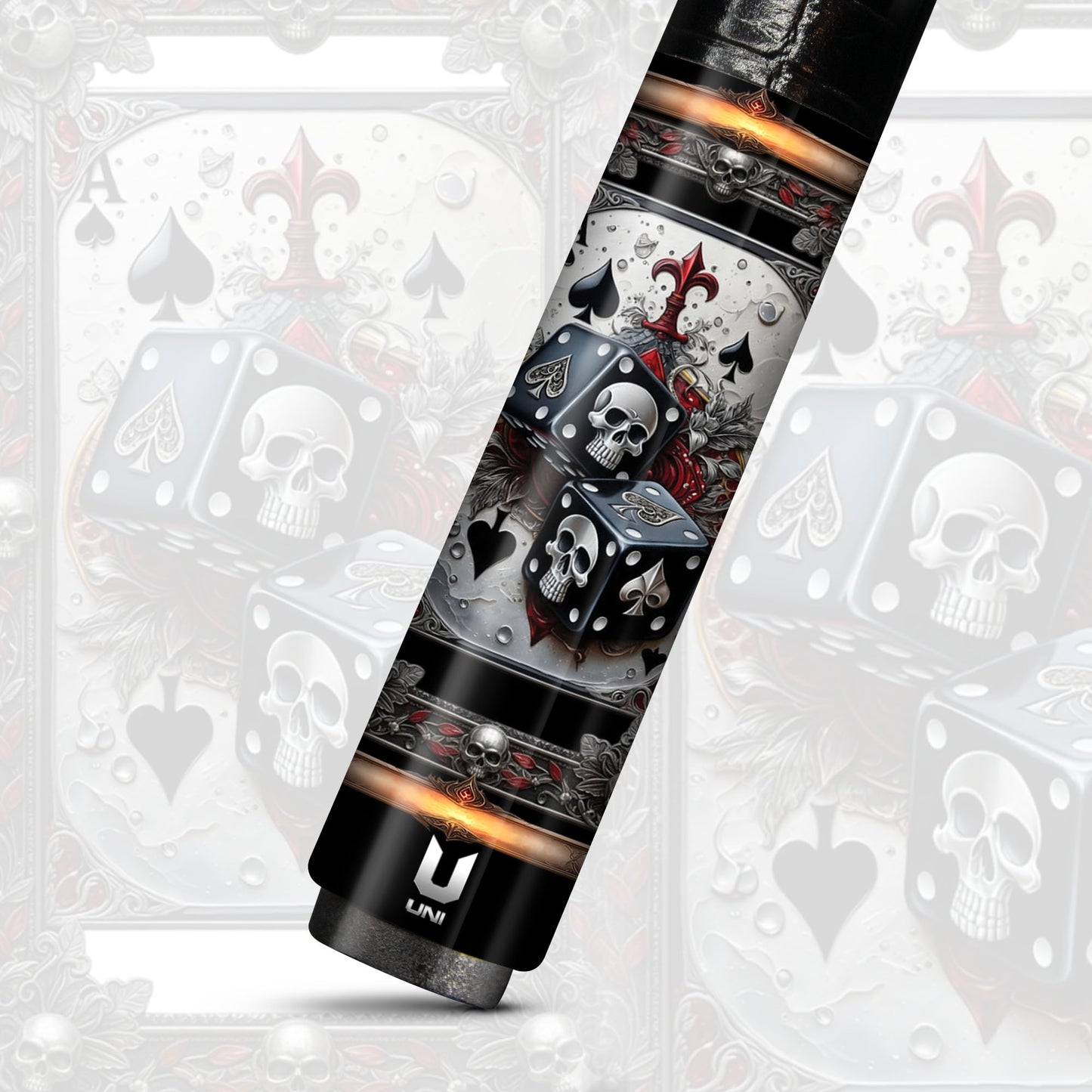 Gothic Casino Dice Skull Carbon Fiber Pool Cue - High Roller Spades Art Stick