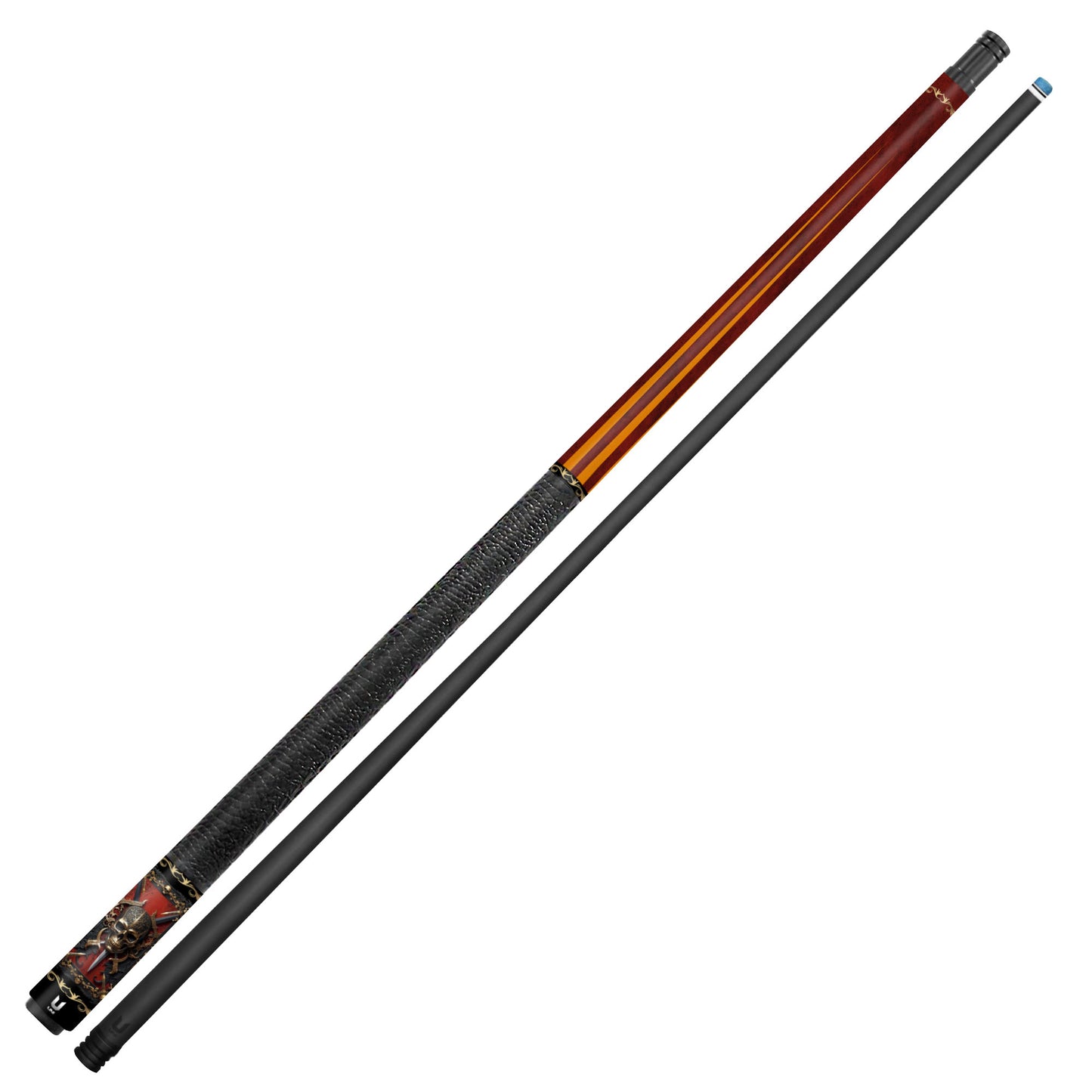 Regal Warrior Skull Carbon Fiber Pool Cue - Gold Baroque Swords Art Stick