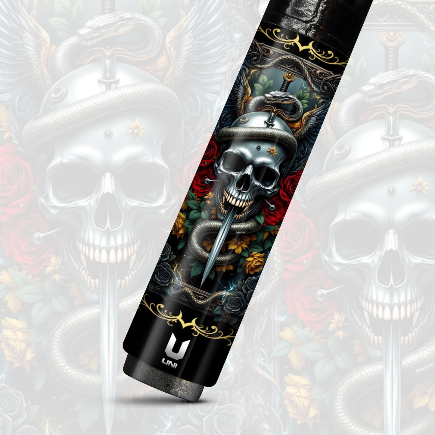 Serpent Blade Mystic Skull Carbon Fiber Pool Cue - Gothic Wings Sword Art Stick