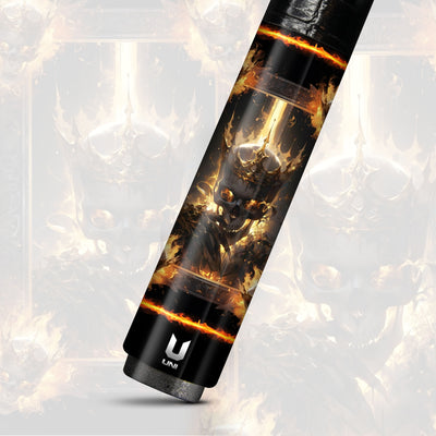 Uni Skull Carbon Fiber Pool Cue | Golden Monarch Fire Crown Art