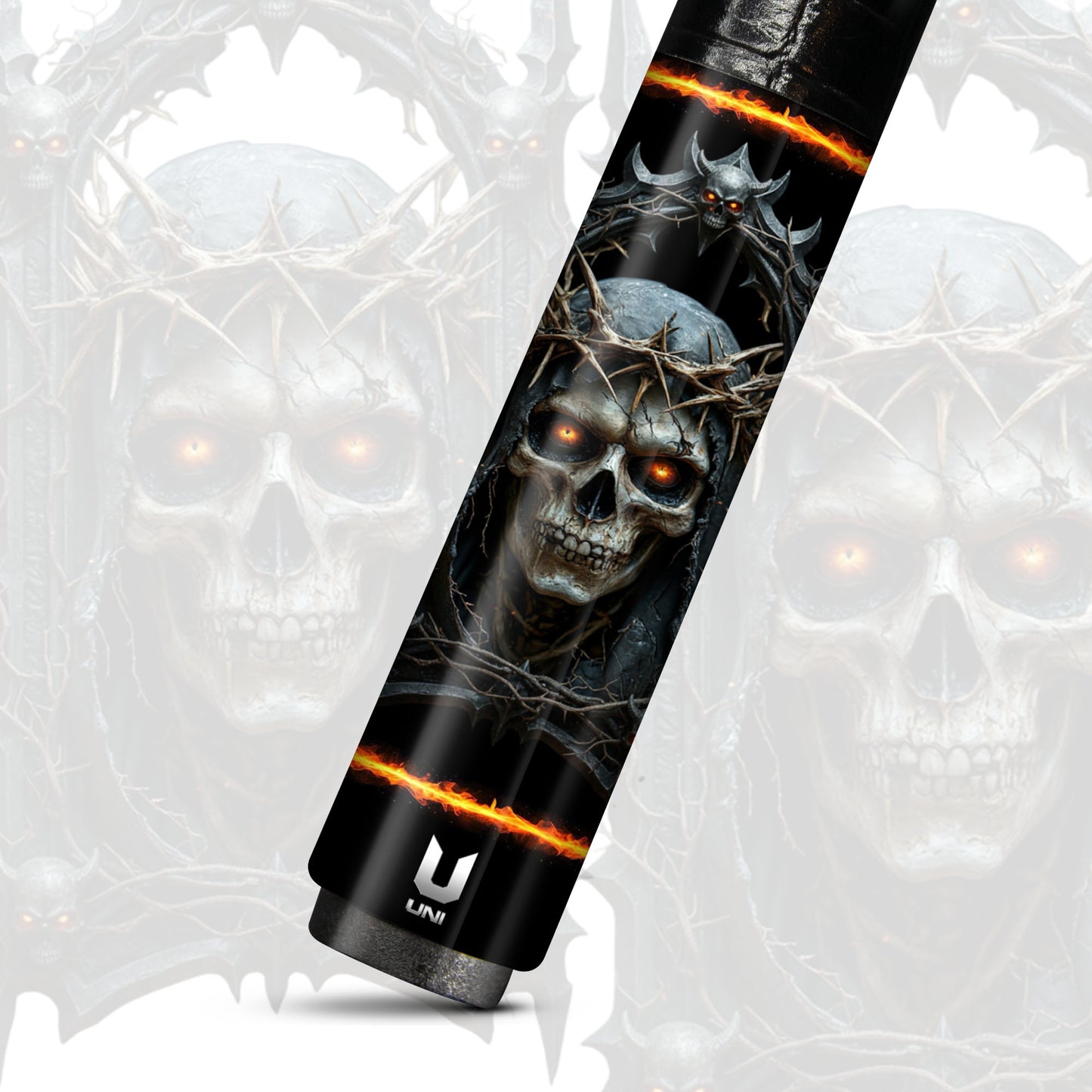 Crown of Thorns Mystic Skull Carbon Fiber Pool Cue - Gothic Doom Shroud Art Stick