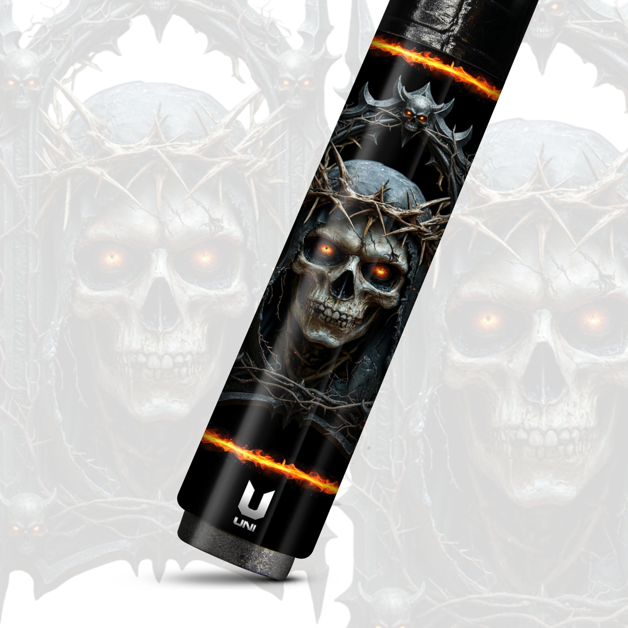 Crown of Thorns Mystic Skull Carbon Fiber Pool Cue - Gothic Doom Shroud Art Stick
