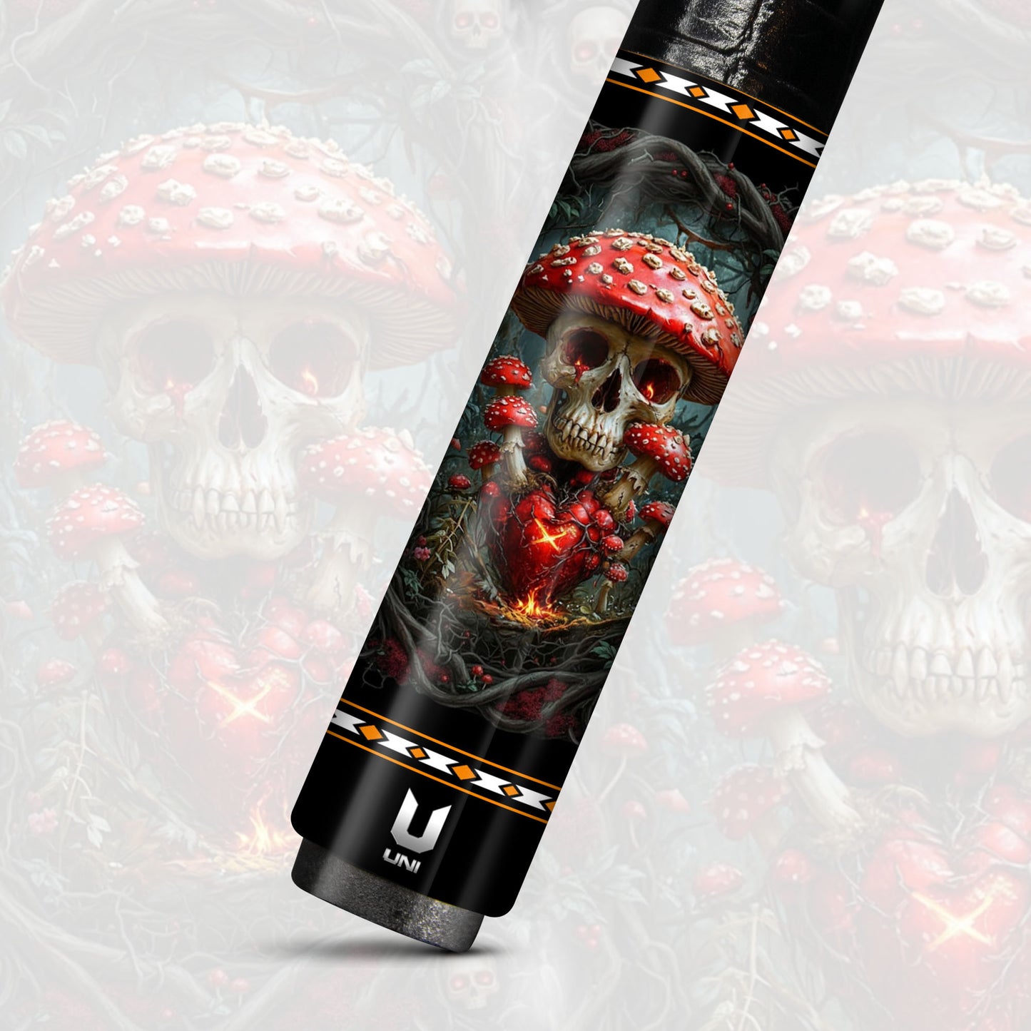 Poison Mushroom Skull Carbon Fiber Pool Cue - Dark Forest Occult Heart Art Stick