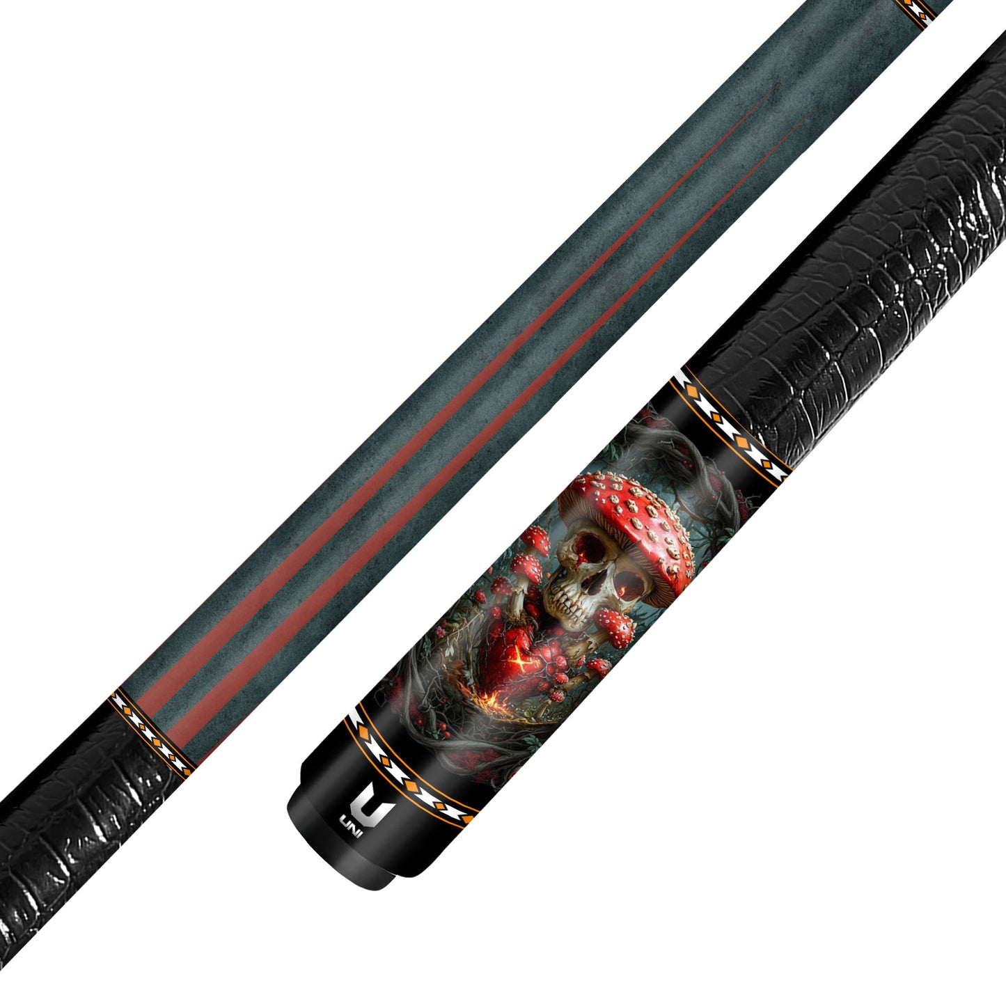 Poison Mushroom Skull Carbon Fiber Pool Cue - Dark Forest Occult Heart Art Stick