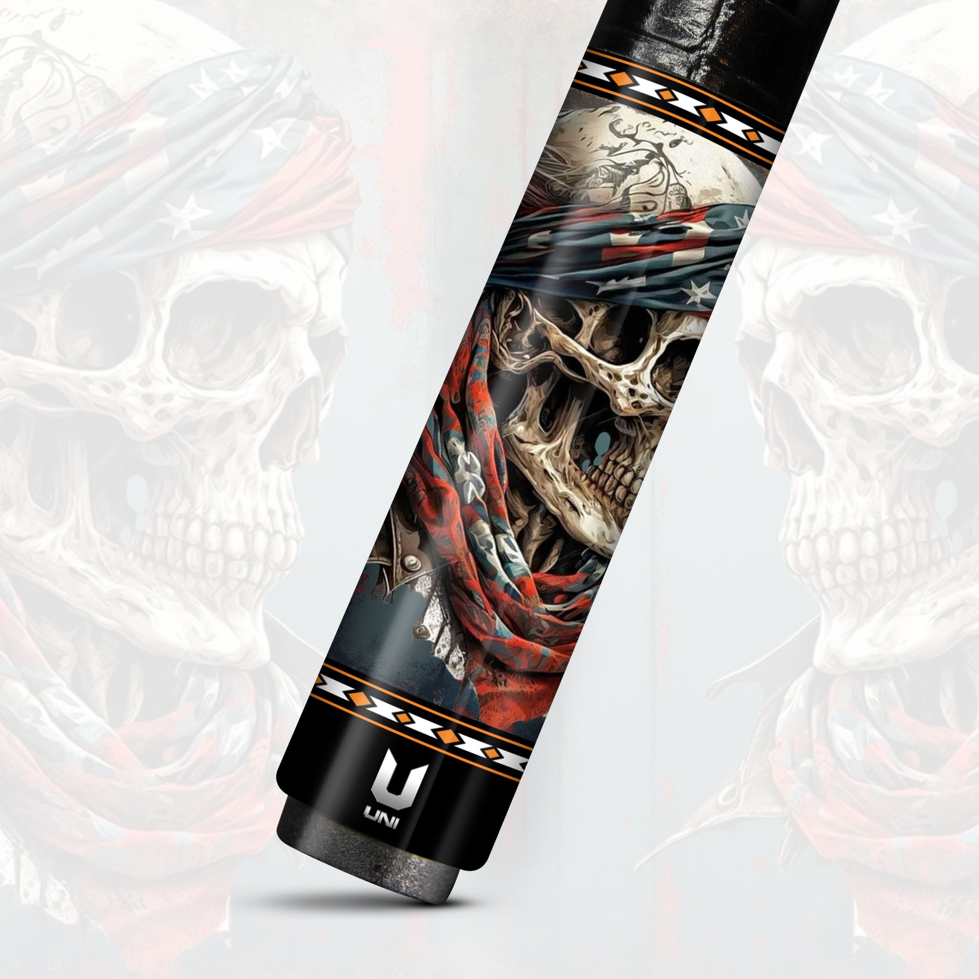 American Rebel Skull Carbon Fiber Pool Cue - "Stars & Stripes" Biker Art Performance Stick