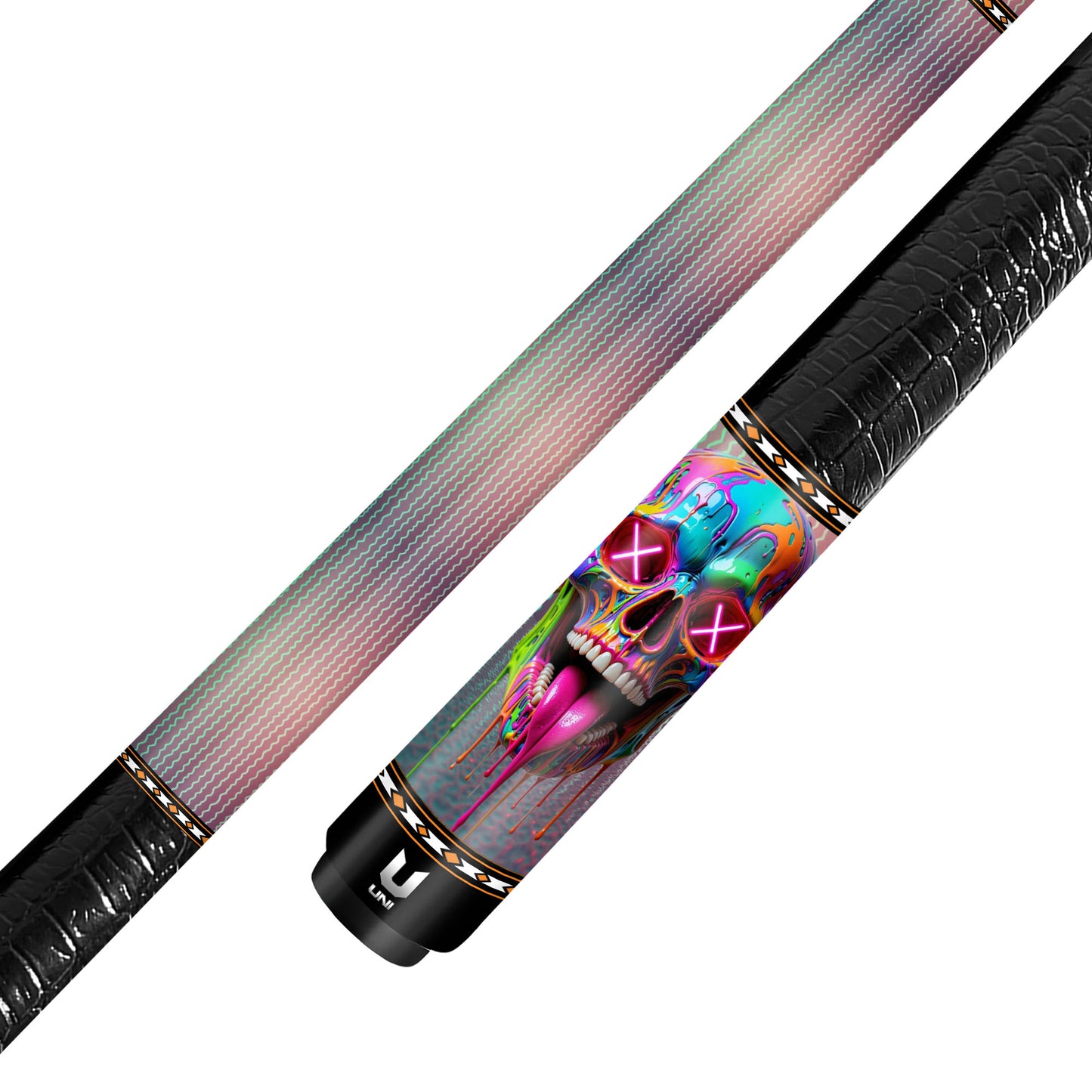 Neon Drip Rave Skull Carbon Fiber Pool Cue - "X-Eyes" Street Art Performance Stick