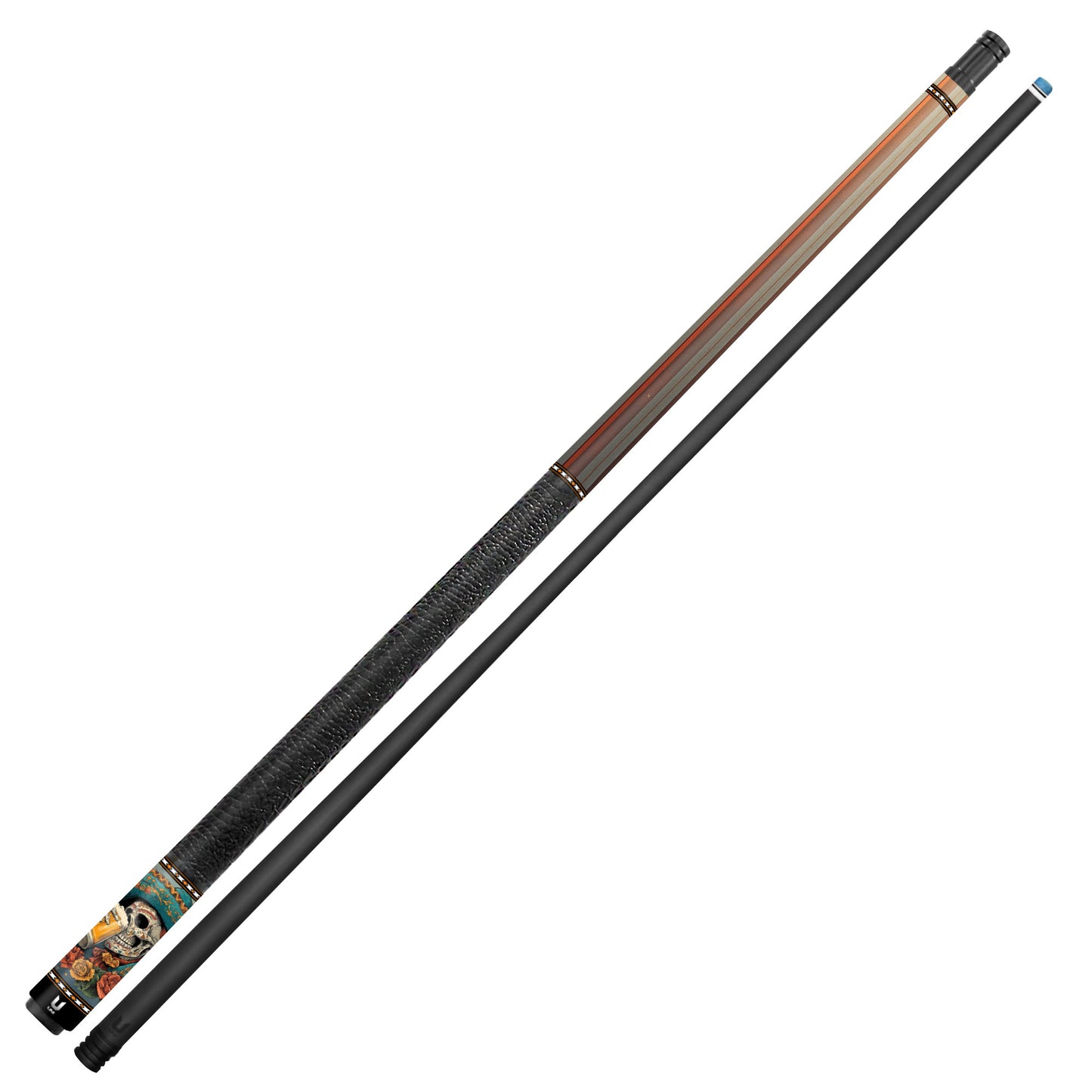 Mariachi Fiesta Skull Carbon Fiber Pool Cue - Sombrero & Beer Calavera Art Stick