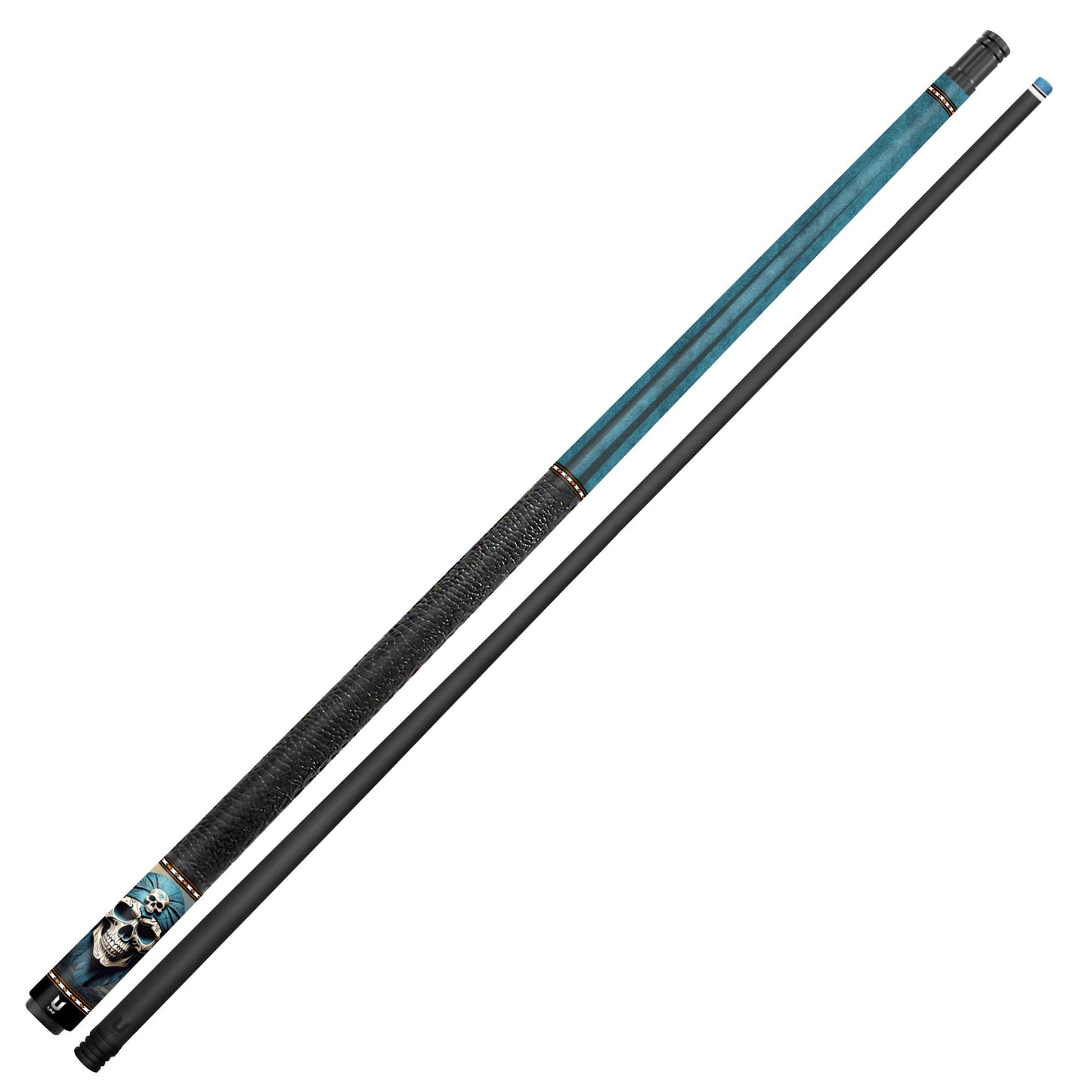 Tribal Mystic Warrior Skull Carbon Fiber Pool Cue - Feathered Shaman Art Stick