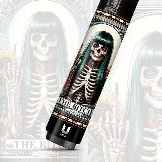 "The Bitch" Tarot Card Tattoo Skeleton Carbon Fiber Pool Cue - Badass Art Stick