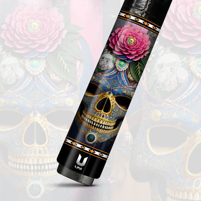 Uni Skull Carbon Fiber Pool Cue | Royal Jeweled Peony Calavera Art