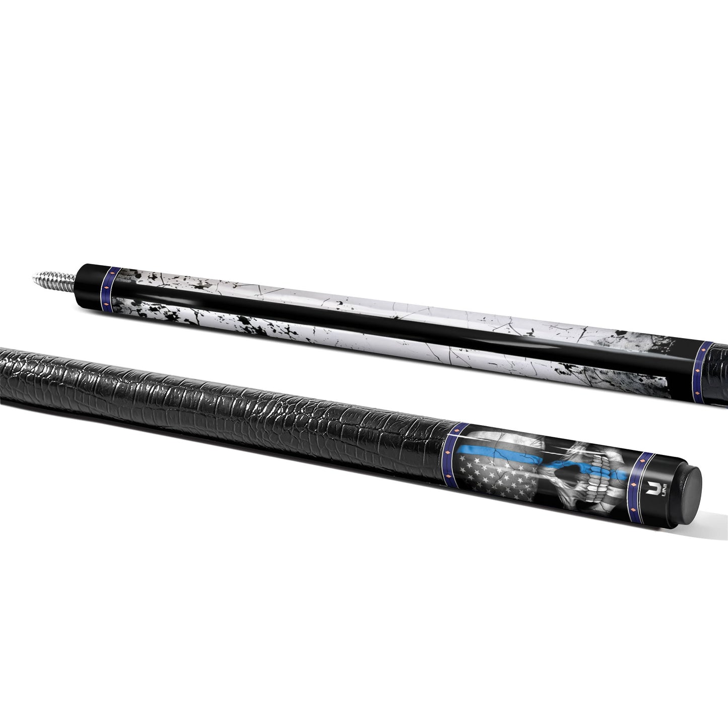 Guardian Blue Line Carbon Fiber Pool Cue - Thin Blue Line Patriot Skull Art Stick
