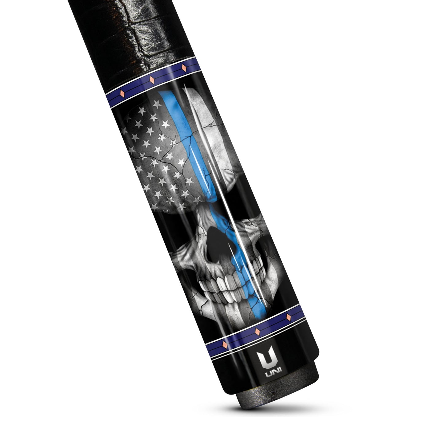 Guardian Blue Line Carbon Fiber Pool Cue - Thin Blue Line Patriot Skull Art Stick
