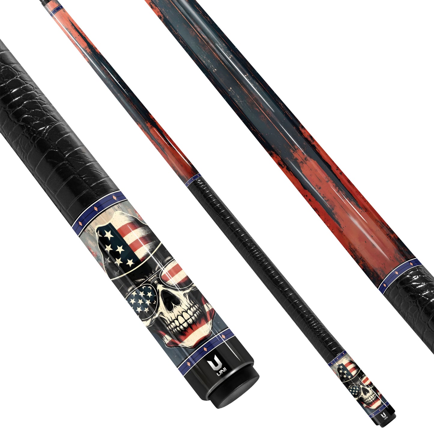 "Patriotic Cowboy" Carbon Fiber Pool Cue – Western Skull Edition | Vintage Americana Performance Stick