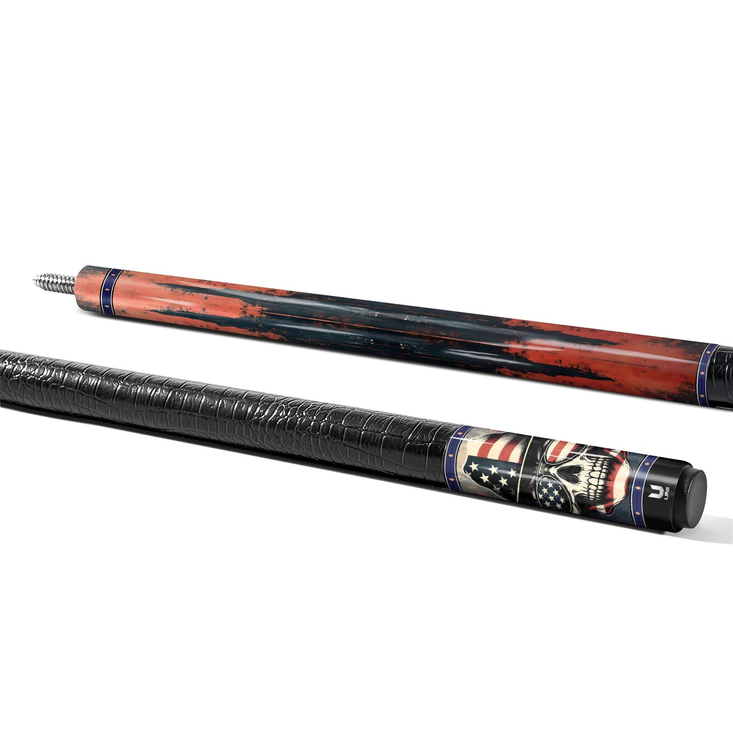 "Patriotic Cowboy" Carbon Fiber Pool Cue – Western Skull Edition | Vintage Americana Performance Stick