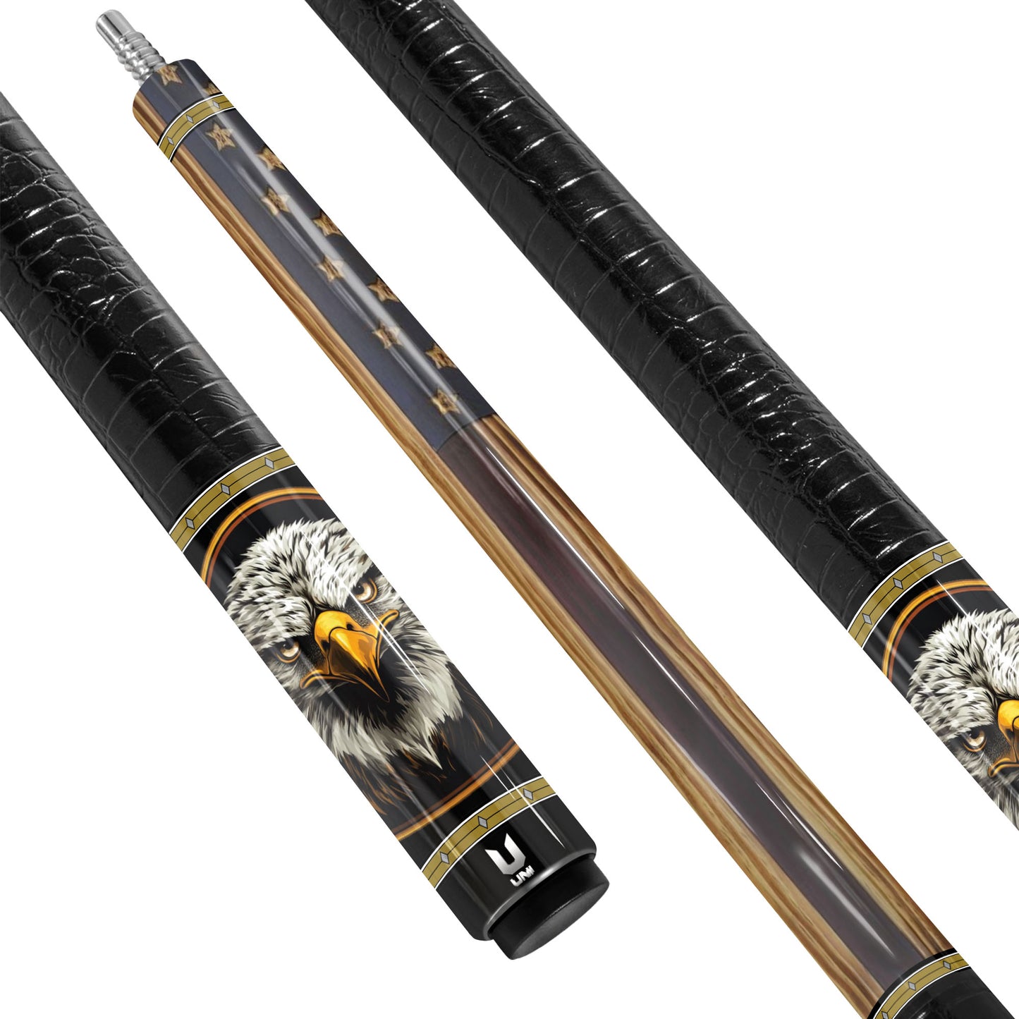 Heritage Timber Eagle Carbon Fiber Pool Cue - Faux Wood Grain Patriotic Art Stick